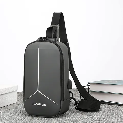 Men's Urban Anti-theft Chest Bag With USB Charging Port Waterproof PVC Hard Shell Crossbody Sling Bag For Business Travel