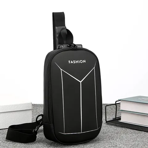 Men Multi-functional Waterproof Chest Bag Anti-theft Combination Lock USB Charging Port PVC Crossbody Sling Bag For Outdoor Cycling