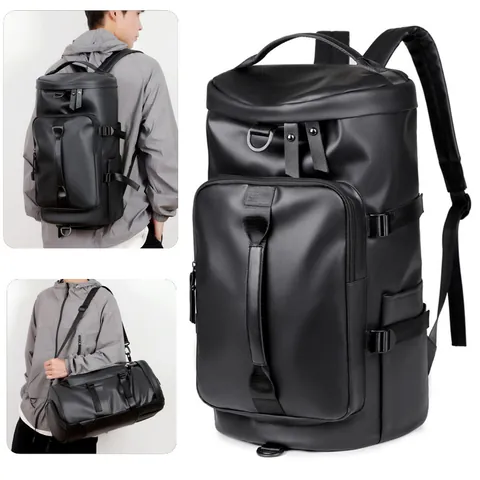 Large Capacity Travel Bag Waterproof PU Leather Men Women Gym Fitness Backpack With Shoe Compartment Wet Dry Separation