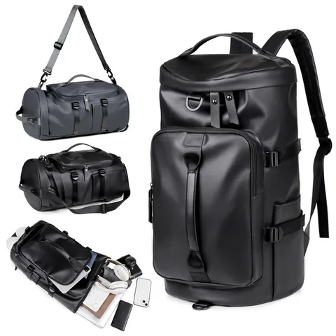 Large Capacity Travel Bag Waterproof PU Leather Men Women Gym Fitness Backpack With Shoe Compartment Wet Dry Separation