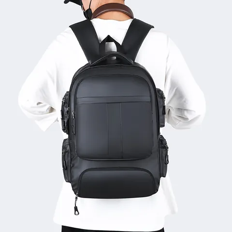 Men's Waterproof Business Casual Backpack Fashion Schoolbag Large Capacity Travel Laptop Bag Urban Style Solid Color