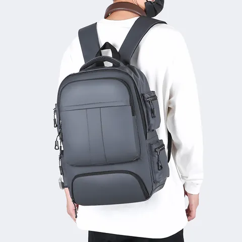 Men's Waterproof Business Casual Backpack Fashion Schoolbag Large Capacity Travel Laptop Bag Urban Style Solid Color