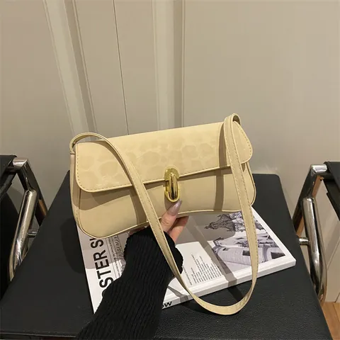 Französische Vintage Wildleder Unterarmtasche Mit Leopardenmuster Für Damen Goldener Verschluss Große Schultertasche Trendige Baguette Tasche