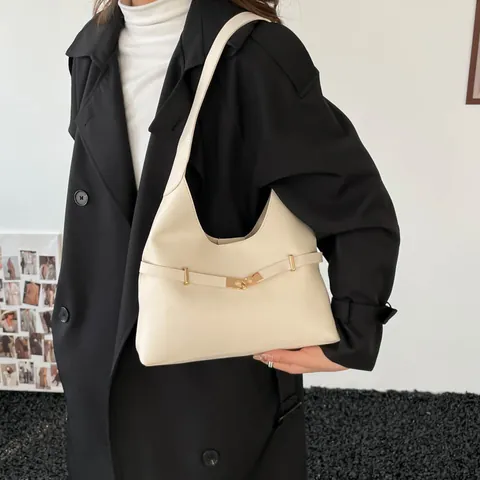 Borsa Tote Da Donna In Pelle PU Grande Capacità Vintage Minimalista Borsa A Tracolla Con Fibbia Metallica Per Lavoro Ufficio