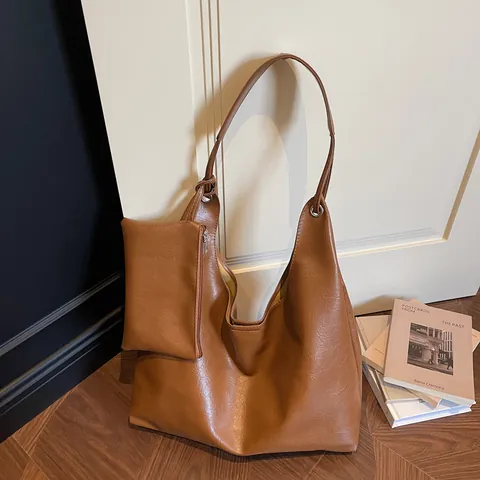 Borsa Tote da Donna in Pelle PU di Grande Capacità Con Pochette Retrò Minimalista Morbida Borsa a Tracolla Per Pendolarismo Quotidiano