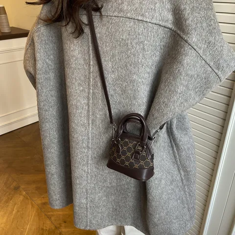 Retro PU Leder Muschel Tasche Für Damen Mini Monogramm Umhängetasche Vintage Nähte Handheld Schultertasche Chic Messenger Tasche