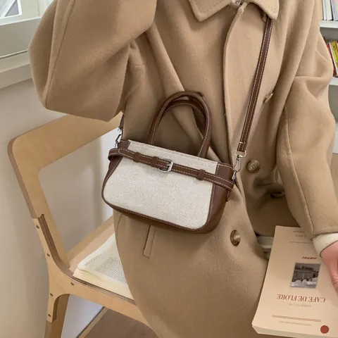 Retro Canvas PU Leder Patchwork Umhängetasche Für Damen Minimalistische Vintage Schultertasche Verstellbare Kleine Tasche