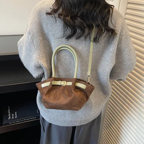 Vintage Σουέτ Τσάντα Tote για Γυναίκες Μόδα Μεγάλης Χωρητικότητας Τσάντα Ώμου Χιαστί Με Μεταλλική Πόρπη Καθημερινή Ρετρό