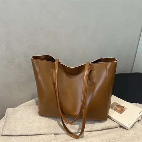 Bolso Tote de Cuero PU de Gran Capacidad Vintage Para Mujer Moda Simple Bolso de Hombro Para Oficina Viajes Compras