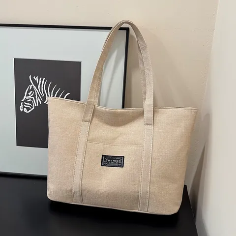 Damen Große Kapazität Baumwollleinen Einkaufstasche Mode Einfache Leinwand Umhängetasche Pendeln Lässig Student Handtasche
