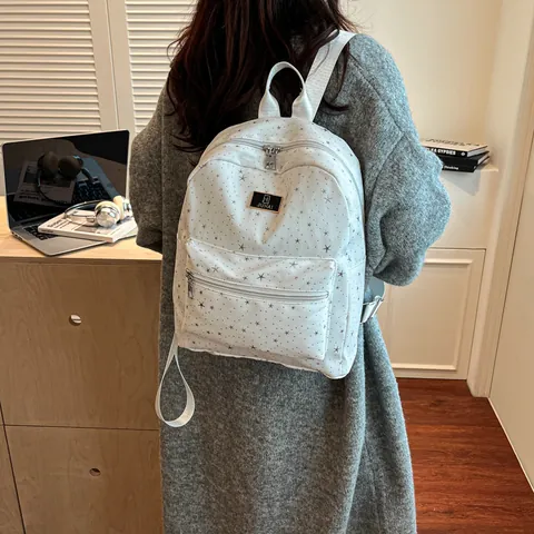 Mochila de Nailon para Mujer con Estampado de Estrellas Gran Capacidad Mochila Casual de Viaje y Escuela con Bolsillo Frontal
