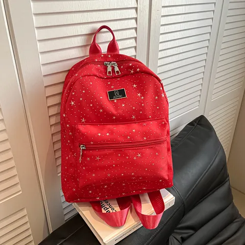 Mochila de Nailon para Mujer con Estampado de Estrellas Gran Capacidad Mochila Casual de Viaje y Escuela con Bolsillo Frontal