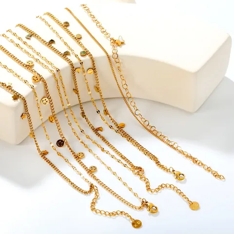Minimalistisch Edelstahl Fußkettchen Damen 18K Vergoldet Doppellagig Schmetterling Herz Böser Blick Stern Charm Fußkette Schmuck