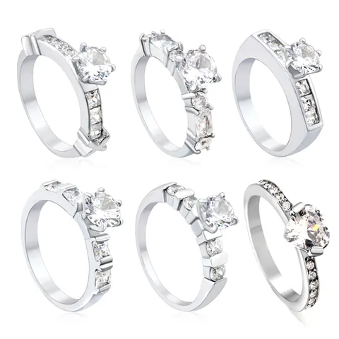 Stainless Steel Zirconia Ring For Women Luxury Classic Four Claw Square Cut Round Heart Zirconia Engagement Wedding Ring Jewelry Gift