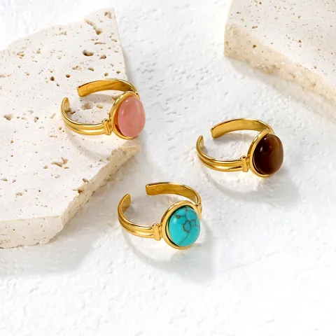 Vintage Stainless Steel Oval Cat's Eye Open Ring Gold Plated Adjustable Geometric Magnetic Therapy Jewelry For Women