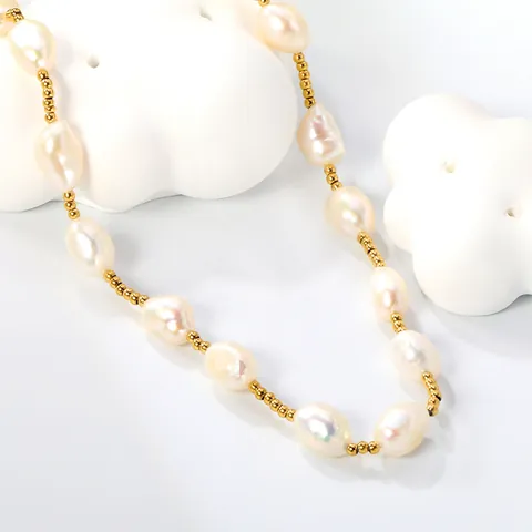 18K Gold Plated Stainless Steel Pearl Necklace For Women Vintage Layered Chain Pendant Necklace Elegant Jewelry Accessories Gift