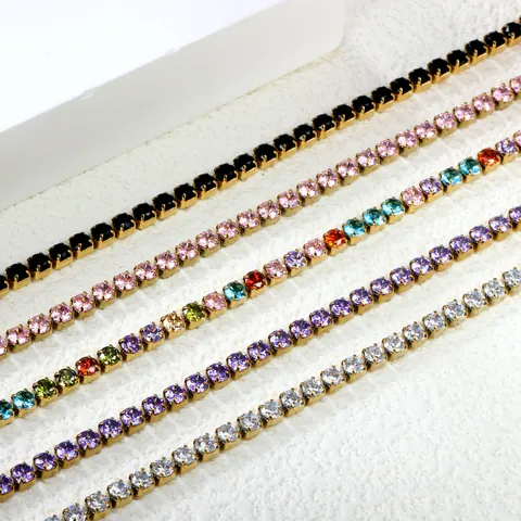 Minimalist Stainless Steel Zirconia Tennis Bracelet For Women Sparkling Geometric Chain Jewelry Fashion Adjustable Hand Ornament Gift