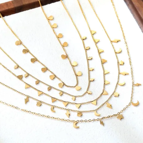 Stainless Steel Multi Pendant Necklace For Women Gold Silver Plated Minimalist Bar Star Moon Cross Heart Clover Daisy Jewelry Gift