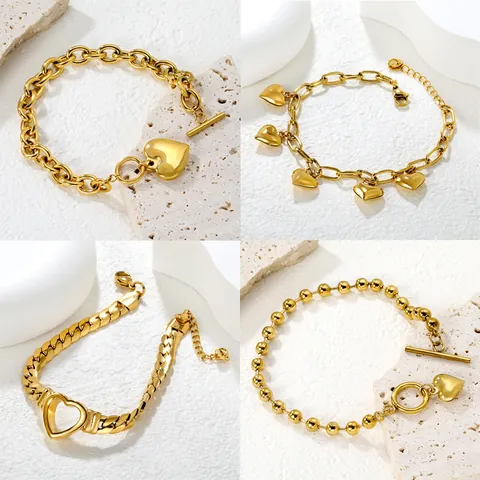 Mode Edelstahl Herz Anhänger Armband Für Damen Gold Silber Vergoldet Panzerkette Knebelverschluss Herz Schmuck Geschenk