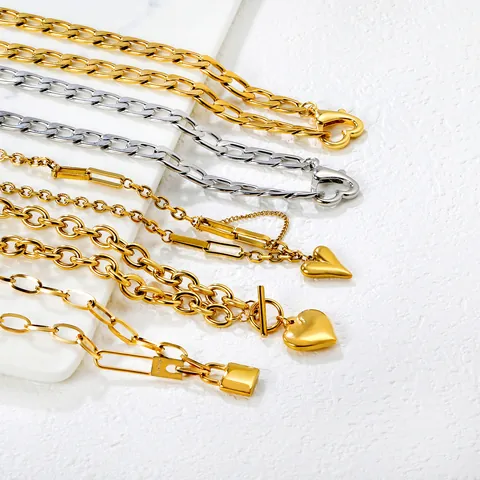 Collier Pendentif Cadenas de Coeur en Acier Inoxydable pour Femme Plaqué Or 18K Gravé Love Chaîne Gourmette Bijoux