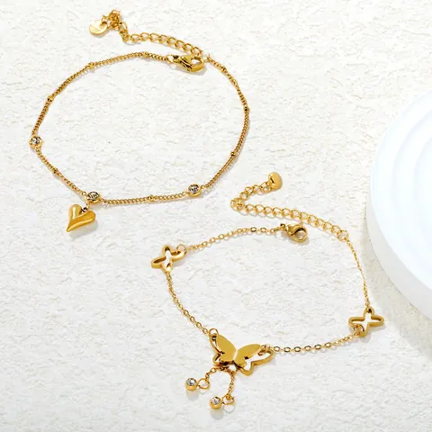 Exquisite Stainless Steel Butterfly Heart Flower Anklet For Women Girls Gold Silver Plated Zirconia Tassel Adjustable Foot Chain Jewelry Gift