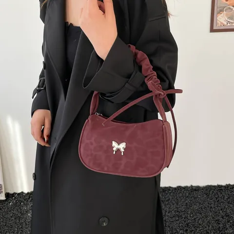 Französisches Nischen-Design Leopard Muster Achseltasche Für Damen Geraffter Griff Schultertasche Mit Metall Schmetterling Handtasche