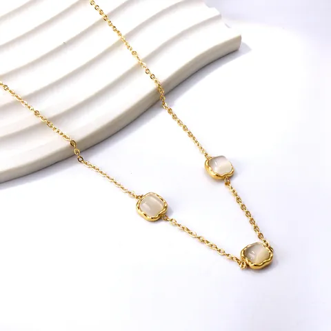 Vintage Stainless Steel Gold Plated Square Cat Eye Stone Necklace Bracelet Earrings Set For Women Retro Geometric Jewelry
