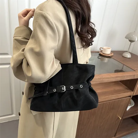 Vintage PU Leder Große Kapazität Tote Bag Für Damen Retro Minimalistische Umhängetasche Mit Gürtelschnalle Und Metallösen Handtasche