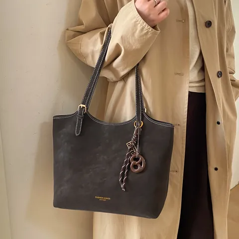 Bolso Tote de Cuero PU de Gran Capacidad para Mujer Retro Minimalista Esmerilado Bolso de Hombro Costuras de Contraste Bolso de Mano