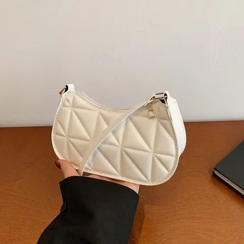 Women Minimalist PU Leather Underarm Bag Geometric Triangular Quilted Hobo Shoulder Bag With Gold Zipper Solid Color Fashion Purse