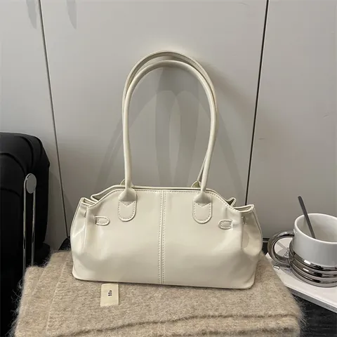 Bolso de Hombro Vintage para Mujer Diseño Coreano Cuero PU Brillante Gran Capacidad Conmutar Bolso de Axila Color Sólido