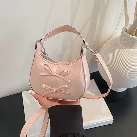 Bolso de Mano Mini de Cuero PU para Mujer Estilo Coreano Dulce Diseño de Lazo Color Sólido Bolso Bandolera Pequeño Cuadrado