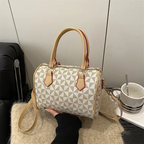 Women Triangle Boston Bag Casual Shoulder Crossbody Handbag Fashion Large Capacity Pillow Bag With Red Edge Oil Detail