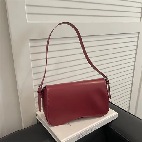 Bolso de Hombro de Cuero PU para Mujer Minimalista Vintage con Solapa y Fondo Ondulado Bolso Soberaco Casual Color Sólido