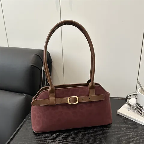 Vintage Franse Onderarmtas Met Luipaardprint Voor Dames Suède Imitatie Schoudertas Grote Capaciteit Handtas Baguette Tas