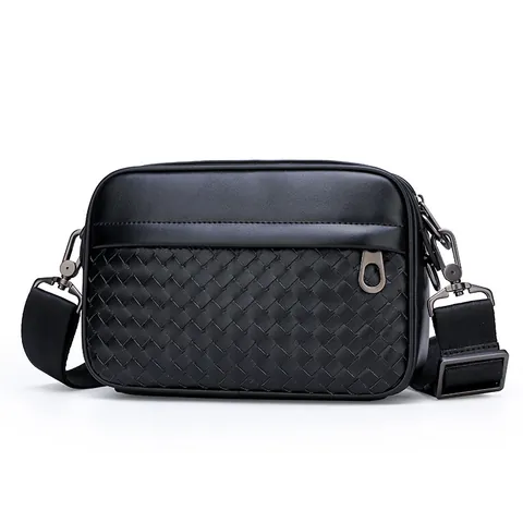 Borsa a Tracolla da Uomo in Pelle PU Intrecciata Alla Moda Casual Street Trend Borsa a Tracolla Classica con Motivo Intrecciato Quadrata