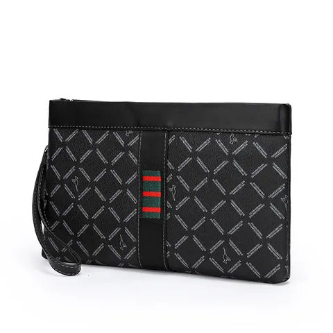 Herren Business Casual PU Leder Clutch Tasche Mit Gurtband Karomuster Große Kapazität Umschlagtasche Für Herren