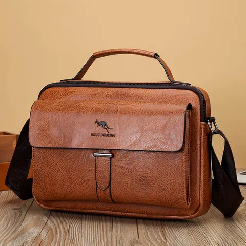 Herren Business Casual PU Leder Umhängetasche Vintage Crossbody Messenger Tasche Große Kapazität Handtasche Für Den Täglichen Arbeitsweg
