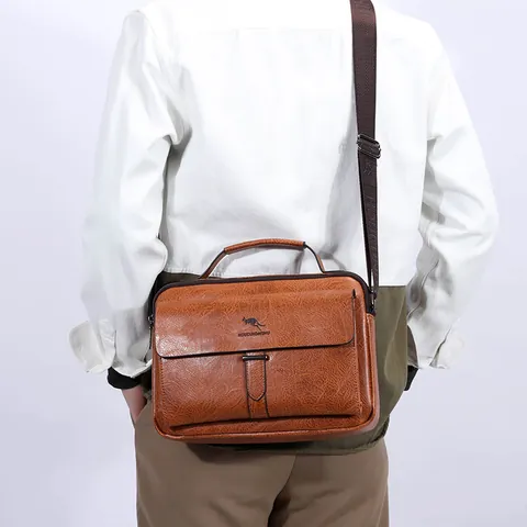 Herren Business Casual PU Leder Umhängetasche Vintage Crossbody Messenger Tasche Große Kapazität Handtasche Für Den Täglichen Arbeitsweg