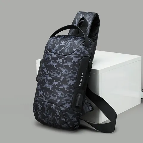 Men's Anti-theft Camouflage Chest Bag Waterproof Oxford Cloth Sling Bag USB Charging Port Crossbody Sport Shoulder Bag