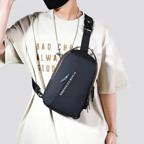 Men's Waterproof Oxford Chest Bag With USB Charging Port Casual Sporty Sling Bag Crossbody Shoulder Bag For Travel Daily