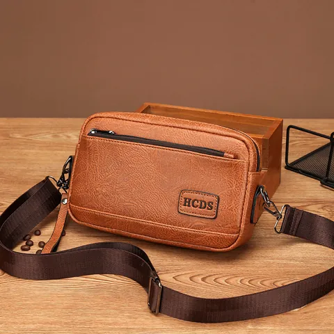 Bolso de Bandolera para Hombre de Cuero PU Vintage Bolso de Hombro Impermeable Multifuncional Bolso de Mano Cartera Para iPad Mini Teléfono