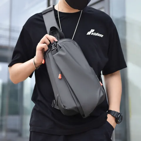 Men Chest Bag Crossbody Bag Waterproof Nylon Streetwear Style Lightweight Outdoor Travel Shoulder Bag Multi Pocket