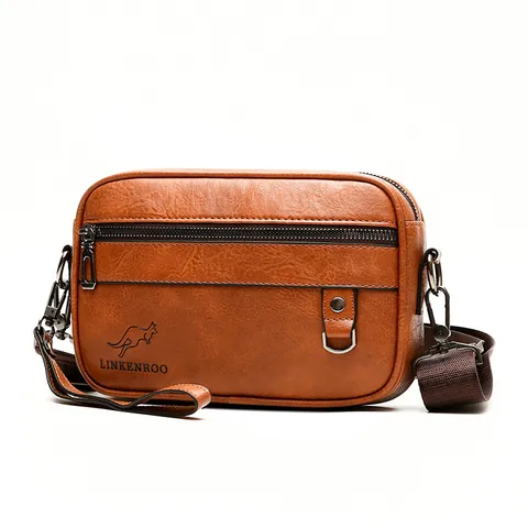 Bolso Bandolera para Hombre Vintage de Cuero PU Bolso de Mensajero Cuadrado Negocios Casual Correa Ajustable Textura Litchi Bolso de Hombro