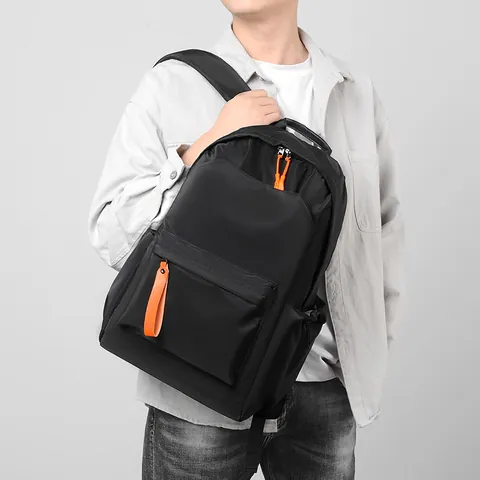 Large Capacity Waterproof Oxford Canvas Backpack For Men Casual Outdoor Travel Rucksack Student School Bag With Orange Accents