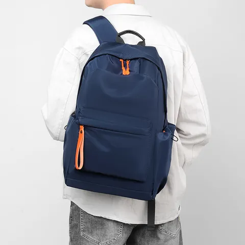 Large Capacity Waterproof Oxford Canvas Backpack For Men Casual Outdoor Travel Rucksack Student School Bag With Orange Accents