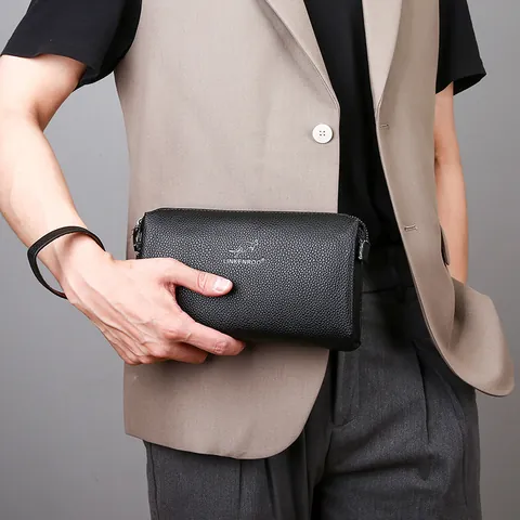 Herren Business Clutch Mit Zahlenschloss Kieselmaserung Kunstleder Große Kapazität Anti-Diebstahl Handtasche Handgelenktasche