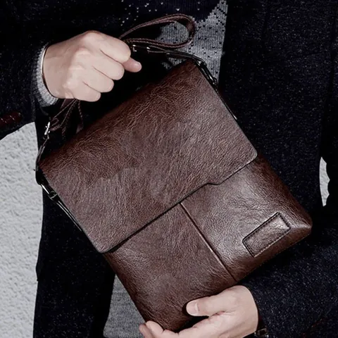 Men Retro PU Leather Crossbody Bag Business Casual Messenger Bag Vertical Shoulder Bag Solid Color Flip Cover Daily Work Bag