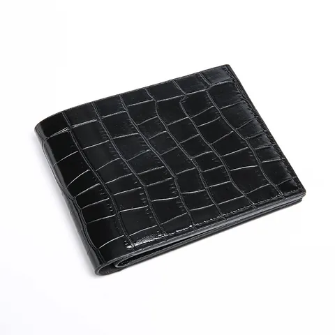 Herren Bifold Geldbörse Krokodilmuster PU Leder Kartenhalter Business Casual Horizontaler Stil Kurze Geldbörse Alltag