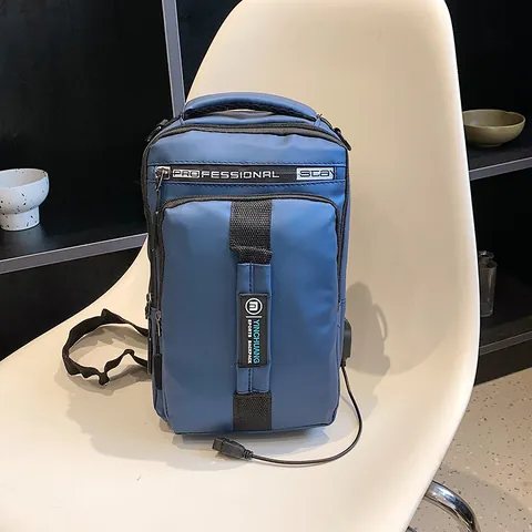 Men's Waterproof Chest Bag Multi-functional Sling Bag With USB Charging Port Solid Color Fashion Streetwear Sports Crossbody Bag
